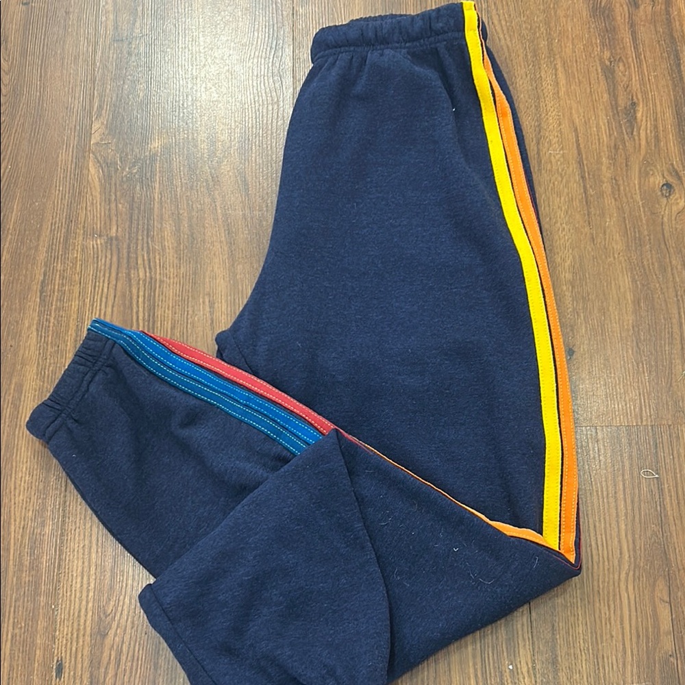Kids Navy Joggers with Multicolor Stripes